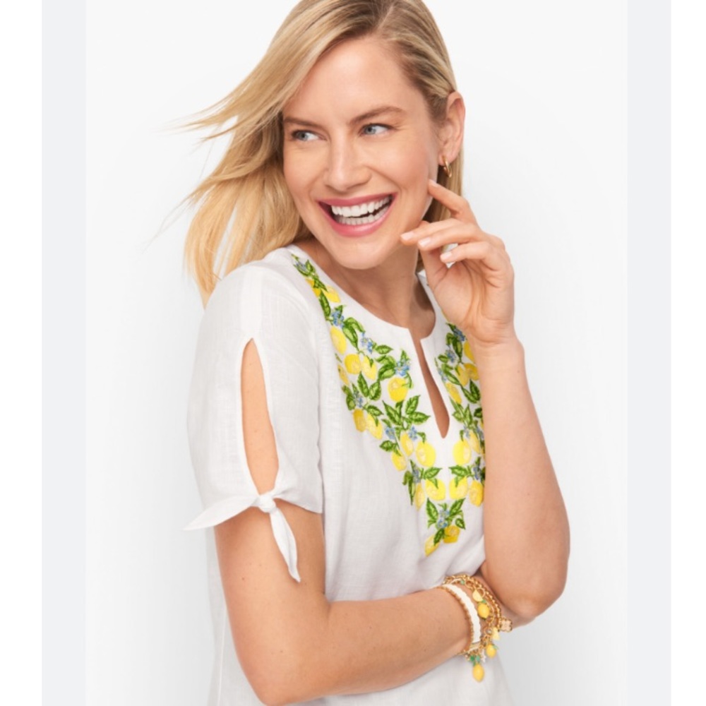 Tie Detailed Embroidered Top-Lemon